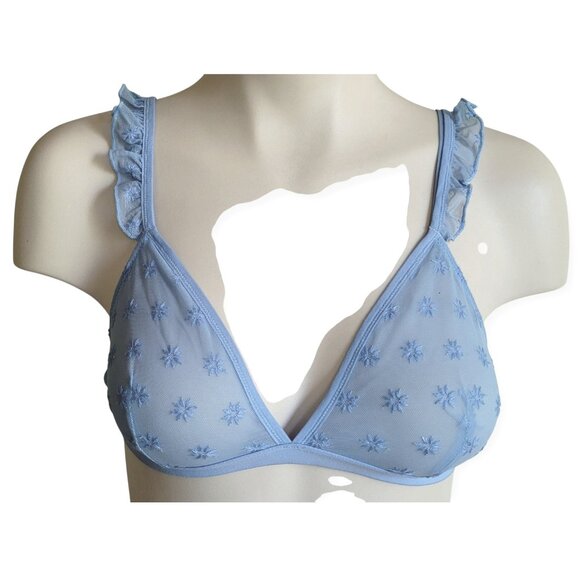 Madewell dusty blue floral embroidered mesh bralette in rainwashed peri size M - Picture 2 of 9